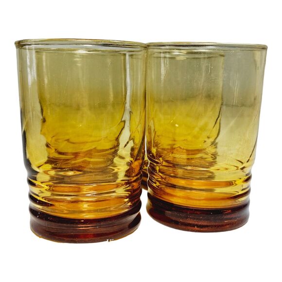 Vtg Amber Juice Glasses Tumbler Set Of 4 Optic Swirl by Libbey Malibu Honeycomb - Picture 3 of 14